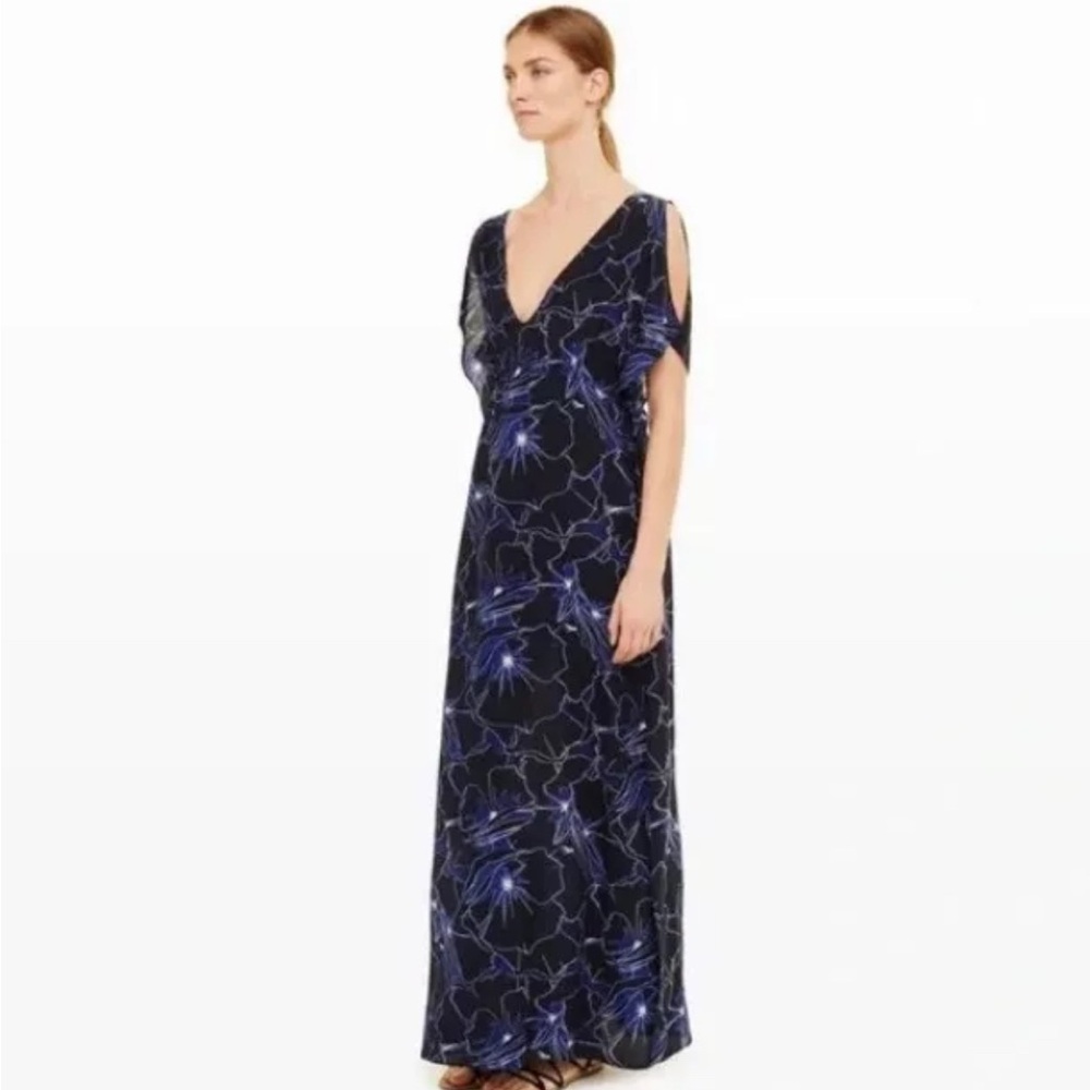 NWT Club Monaco Blue Floral 100% Silk Kaftan Maxi Dress Size 6